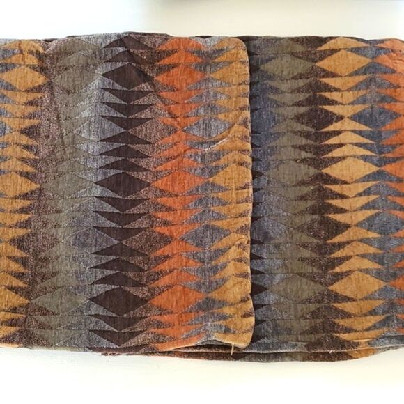 SET OF 3 CHENILLE GEOMETRIC PILLOW COVERS ZIPPER BROWN TAUPE ORANGE GOLD 20" - Picture 2 of 4